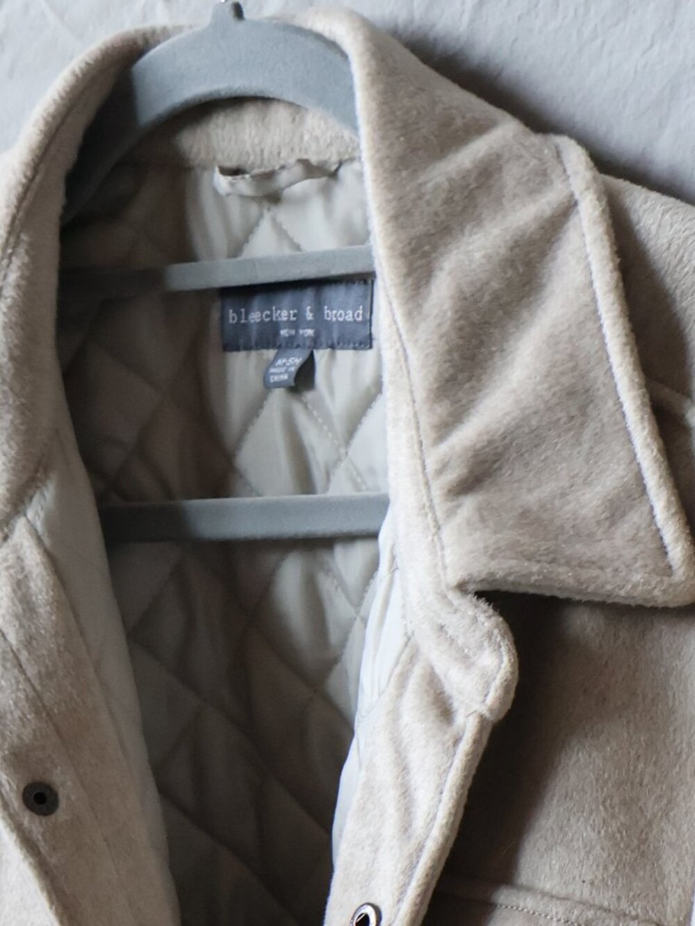 Bleeker & Broad Men's Medium Beige Wool Blend Quilted Shirt / Shacket